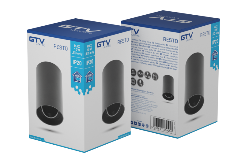 Decor Ceiling light fixture RESTO PC φ80x125mm IP20 max 20W round black 1208963985