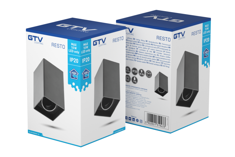 Decor Ceiling light fixture RESTO PC 80x80x125mm IP20 max 20W square black 1208963987