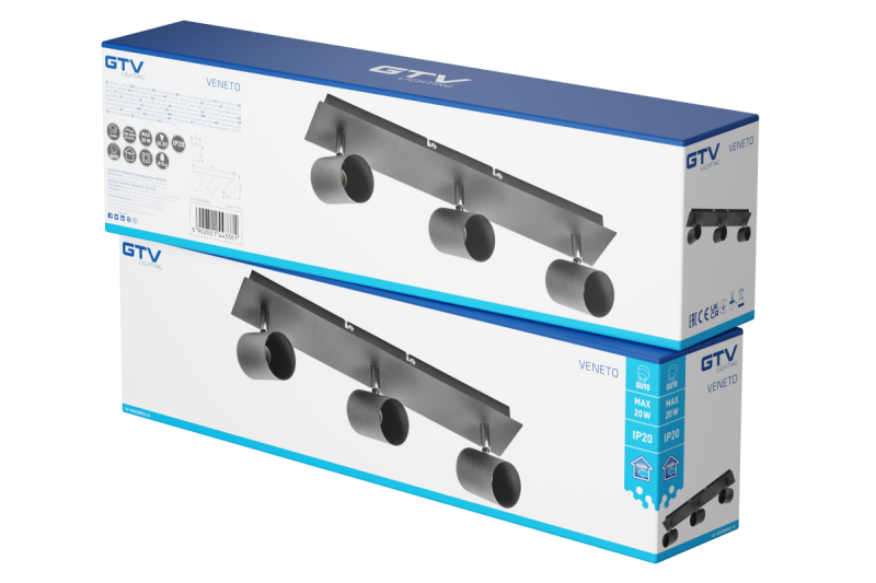 Decor Ceiling luminaire VENETO IP20 max. 20W 3 x GU10 round black 1208964040