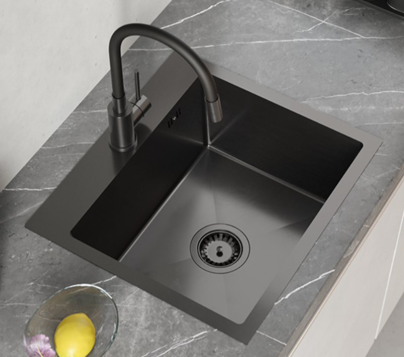 Quadri Dixton 50 black Nano PVD stainless steel sink 500x450 mm with tap hole top-mount 1208967082