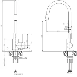Quadri Bristol kitchen mixer tap with flexible black spout, PVD black 1208967083