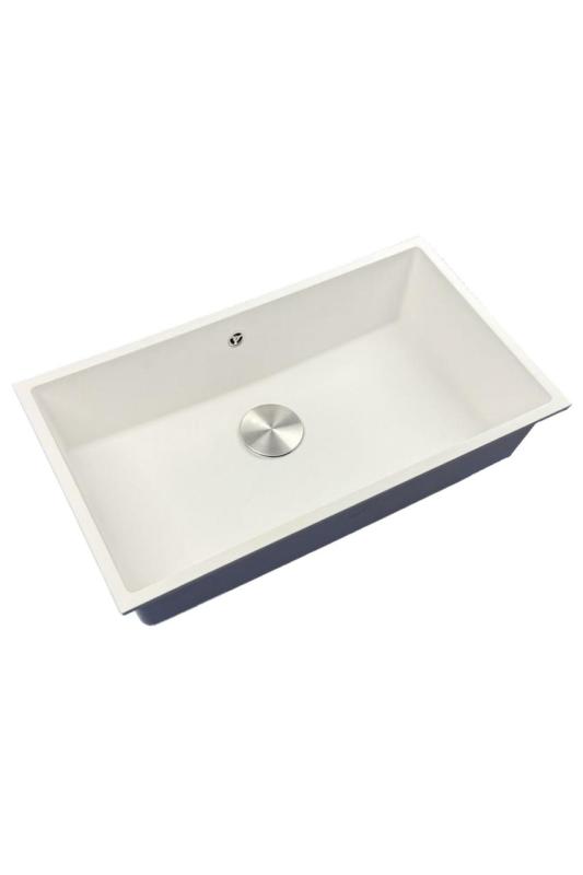 GraniteMy Universal granite large white sink 74x40 cm white top-mounted, undermount and flush-mount with stainless steel plug 1208967111