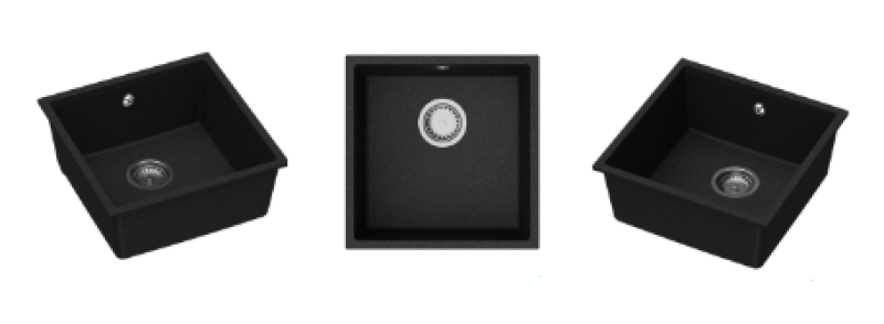 GraniteMy Universal granite black sink 40x40 cm black top-mounted undermount and flush-mount with gold plug 1208967113