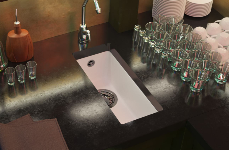 GraniteMy Universal granite white small sink 17x40 cm white top-mounted, undermount and flush-mount with black plug 1208967136