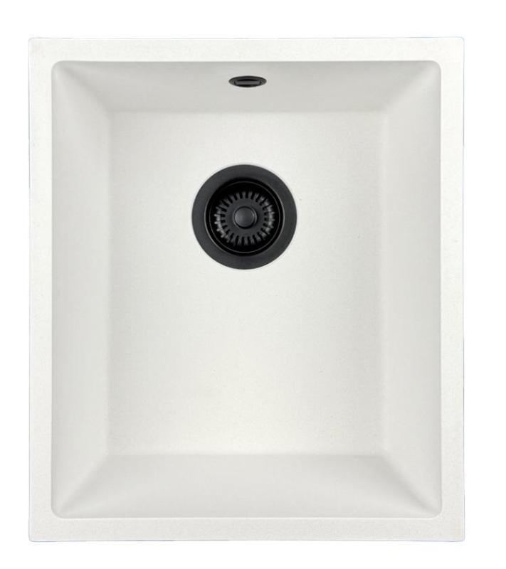 GraniteMy Universal granite white sink 34x40 cm white top-mounted, undermount and flush-mount with black plug 1208967147