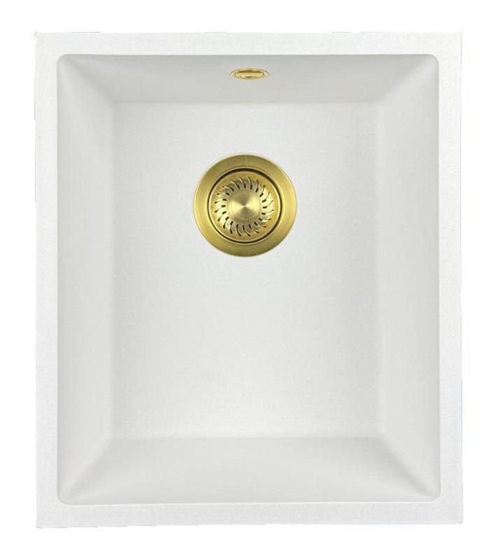 GraniteMy Universal granite white sink 34x40 cm white top-mounted, undermount and flush-mount with gold plug 1208967149