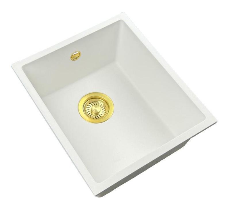 GraniteMy Universal granite white sink 34x40 cm white top-mounted, undermount and flush-mount with gold plug 1208967149