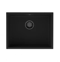 GraniteMy Universal granite black sink 55x40 cm black top mount undermount and flush mount with black plug 1208967150