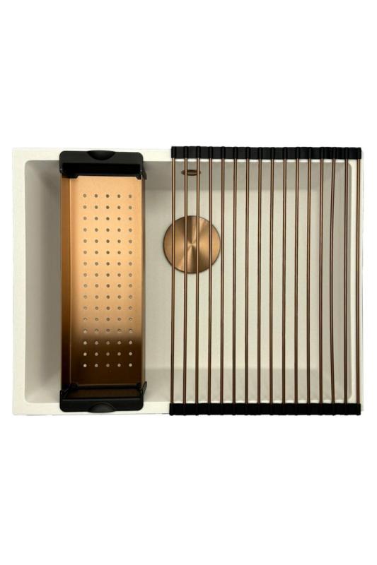 GraniteMy Universal granite white sink 55x40 cm white top-mount, under-mount, and flush-mount with copper plug 1208967156