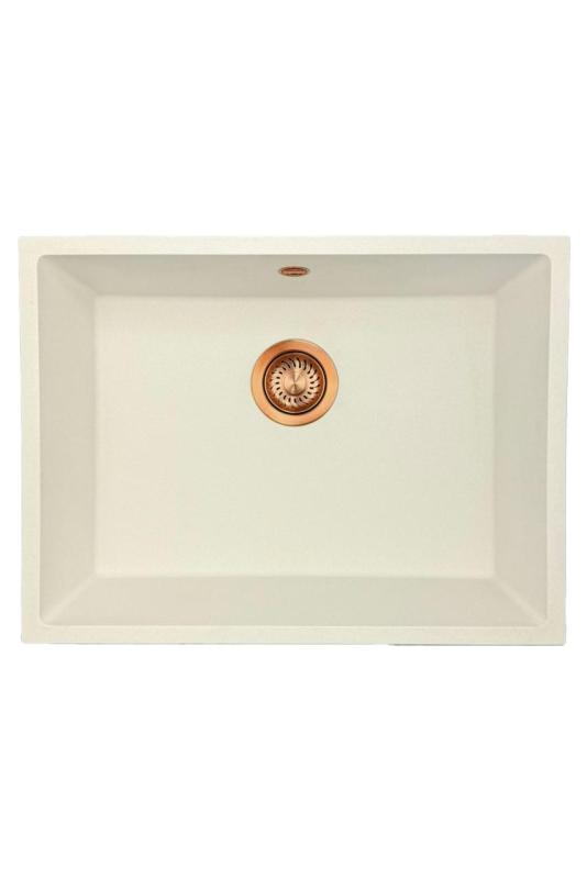 GraniteMy Universal granite white sink 55x40 cm white top-mount, under-mount, and flush-mount with copper plug 1208967156