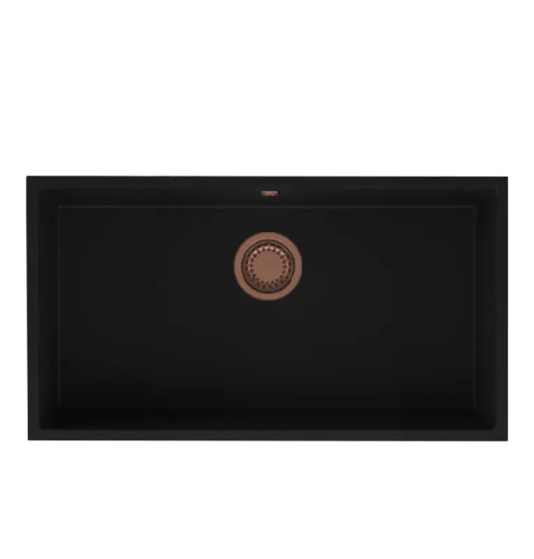 GraniteMy Universal granite large black sink 74x40 cm black top-mounted, undermount and flush-mount with copper plug 1208967158