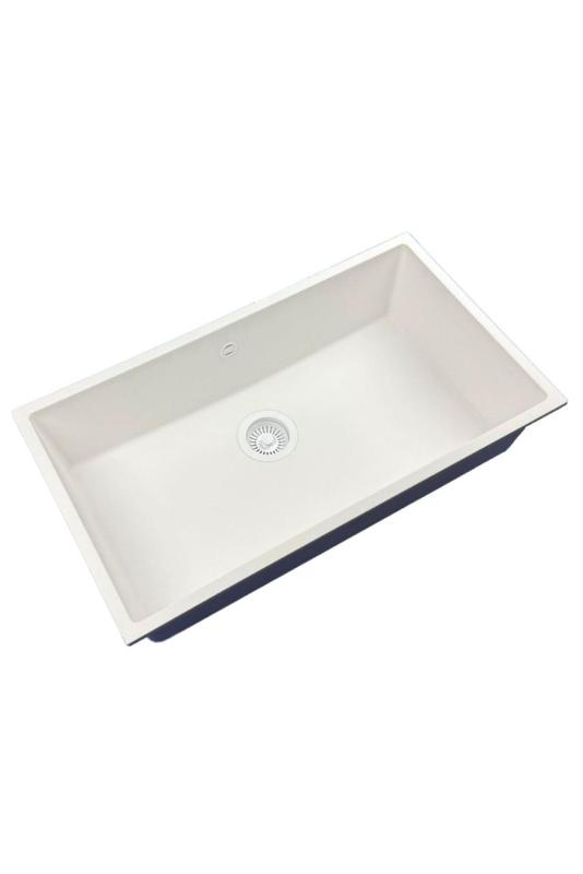 GraniteMy Universal granite large white sink 74x40 cm white top-mounted, undermount and flush-mount with white plug 1208967160