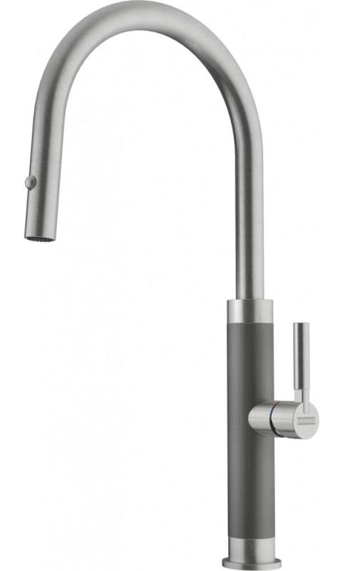 Franke Mythos Masterpiece Kitchen Faucet Stainless Steel with J-Spout and Pull-Out Spray Head - 115.0711.554