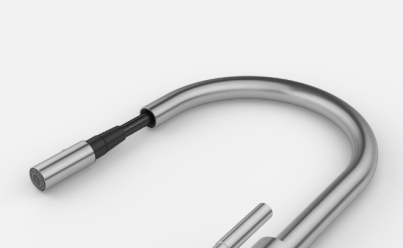 Franke Mythos Masterpiece Kitchen Faucet Stainless Steel with J-Spout and Pull-Out Spray Head - 115.0711.554