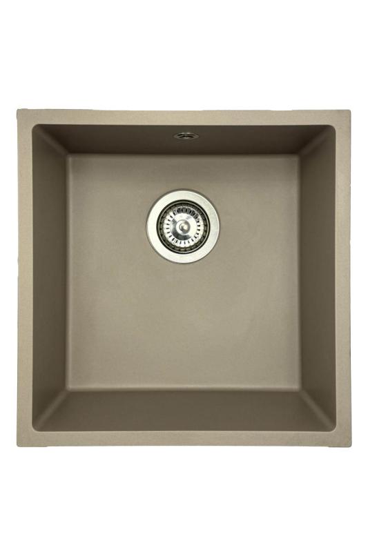 GraniteMy Universal granite taupe sink 40x40 cm top-mounted undermount and flush-mount with stainless steel plug 1208967211