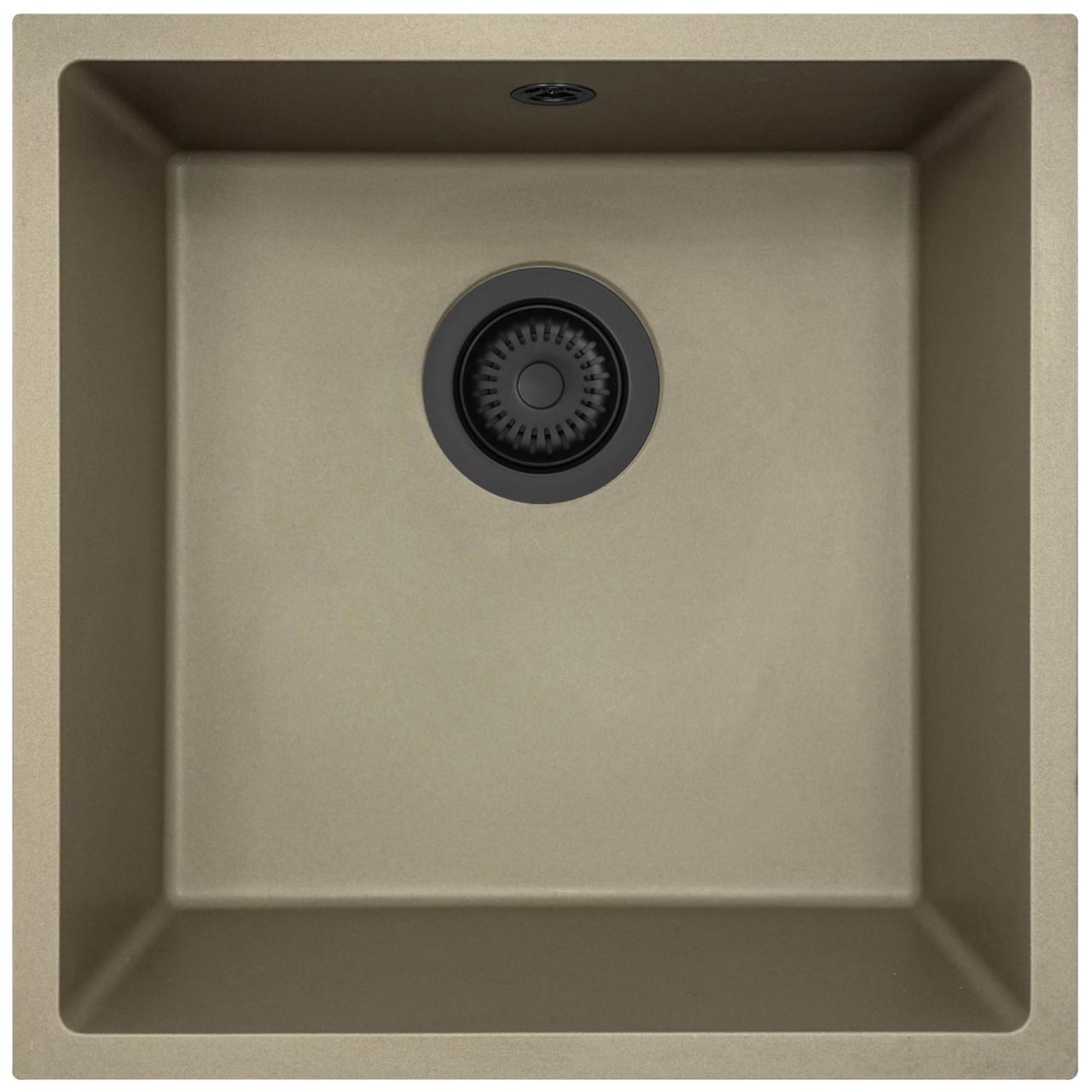 GraniteMy Universal granite taupe sink 40x40 cm top-mounted undermount and flush-mount with black plug 1208967213