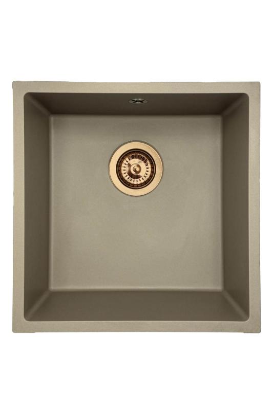 GraniteMy Universal granite taupe sink 40x40 cm top-mounted undermount and flush-mount with copper plug 1208967214