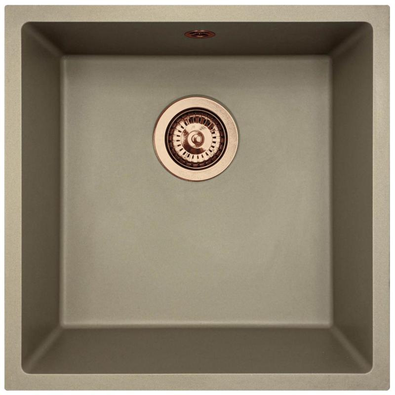 GraniteMy Universal granite taupe sink 40x40 cm top-mounted undermount and flush-mount with copper plug 1208967214