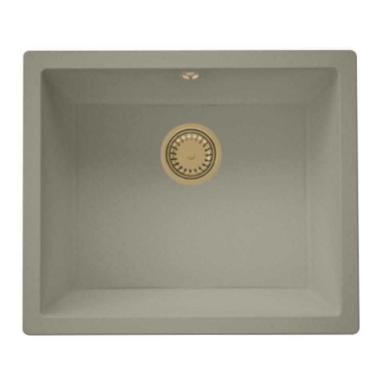 GraniteMy Universal granite taupe sink 50x40 cm top-mounted, undermount and flush-mount with golden plug 1208967226