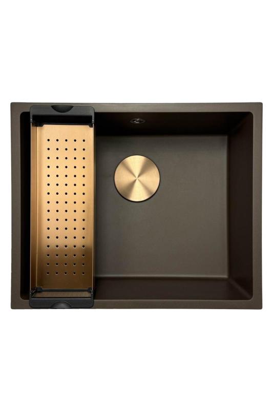 GraniteMy Universal granite café sink 50x40 cm top-mounted, undermount and flush-mount with copper plug 1208967229