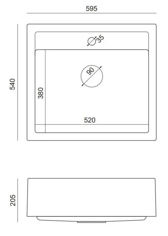 Quadri Farmhouse country intermediate or inset granite sink matte white with copper plug 595x540mm 1208967265