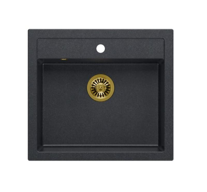 Quadri Farmhouse country intermediate or inset granite sink anthracite with golden plug 595x540mm 1208967267