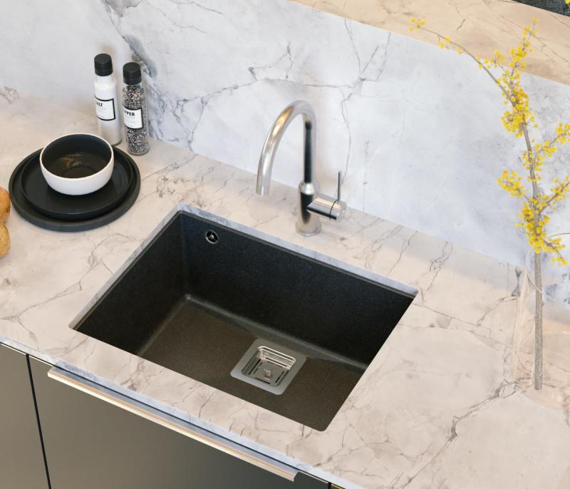 Quadri Quadrangle anthracite undermount granite sink 55x42cm with stainless steel plug 1208967273