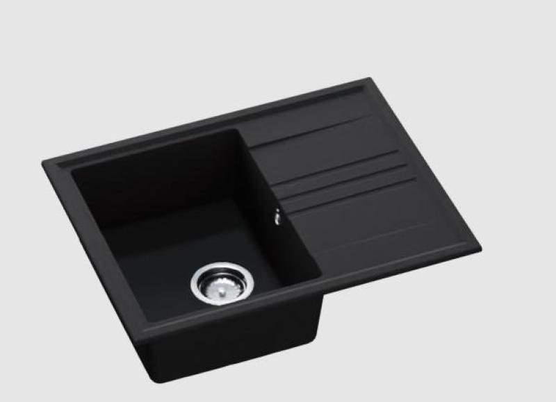 GraniteMy Vesi granite built-up black sink 64x50cm with reversible drainer and stainless steel plug 1208967280