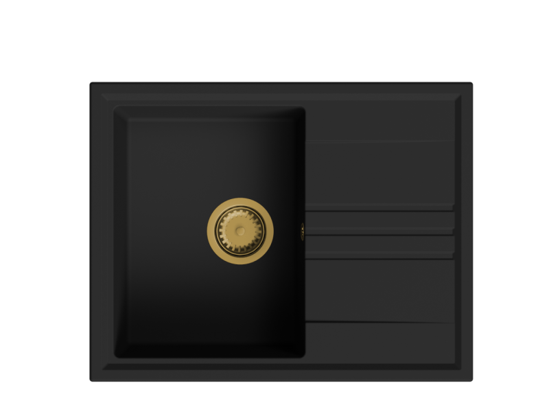 GraniteMy Vesi granite built-in black sink 64x50cm with reversible drainer with gold plug 1208967296