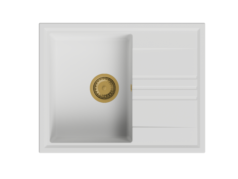 GraniteMy Vesi granite built-in white sink 64x50cm with drainer reversible with gold (brushed brass) plug 1208967300