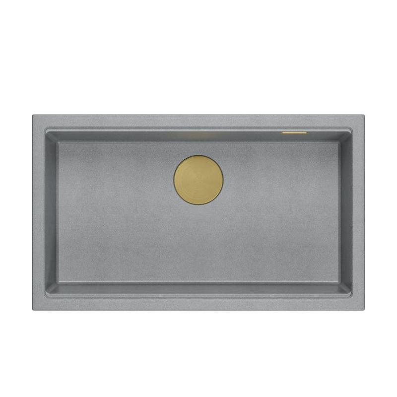 Quadri Newport II grey granite inset and undermount sink with manual siphon 76x45cm with golden plug1208967315