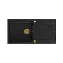 Quadri Luton black granite Inset Kitchen Sink with draining board reversible 100x50cm with golden plug 1208967317