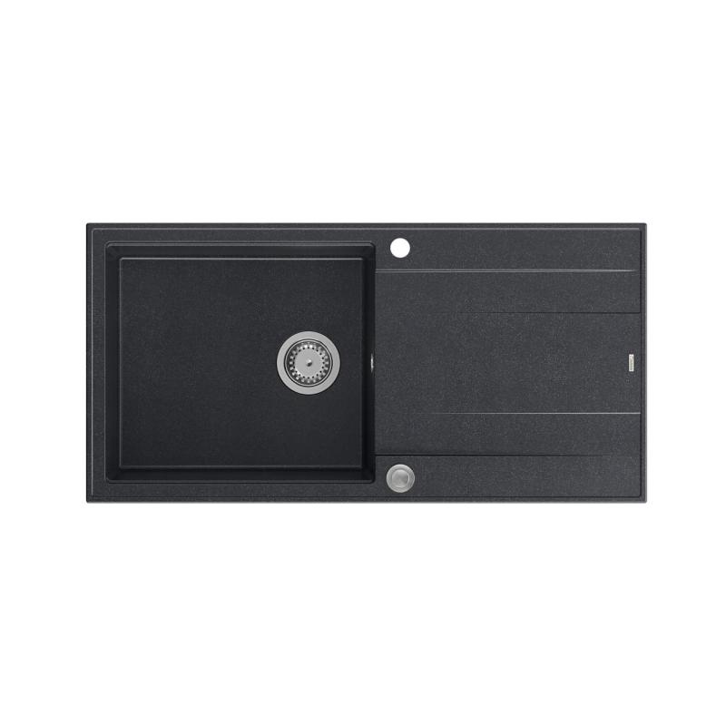Quadri Luton anthracite granite Inset Kitchen Sink with draining board reversible 100x50cm with stainless steel plug 1208967320