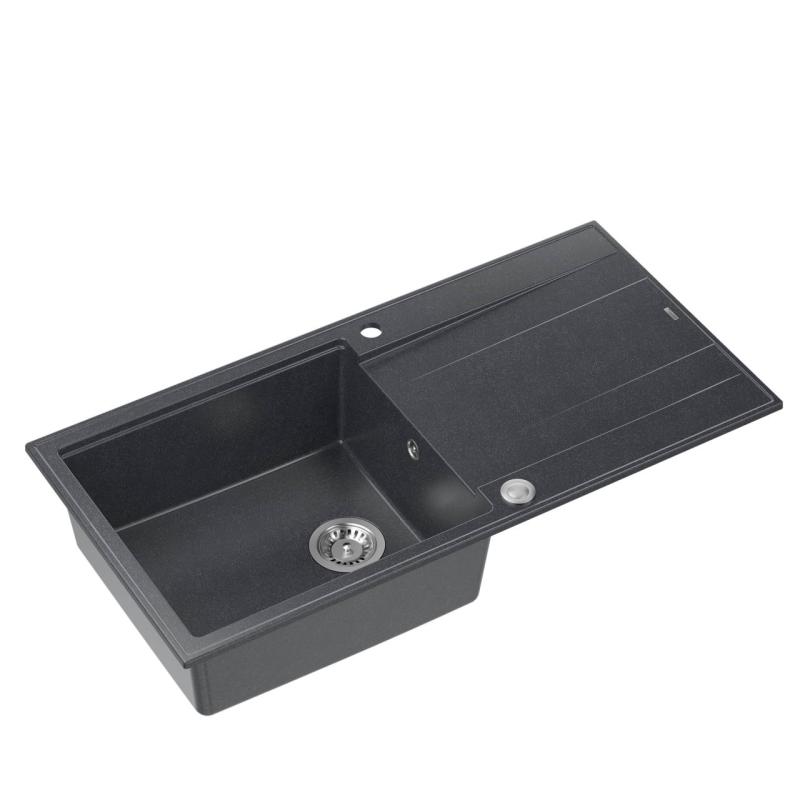 Quadri Luton anthracite granite Inset Kitchen Sink with draining board reversible 100x50cm with stainless steel plug 1208967320