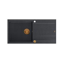 Quadri Luton anthracite granite Inset Kitchen Sink with draining board reversible 100x50cm with copper plug 1208967321