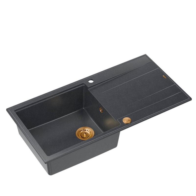 Quadri Luton anthracite granite Inset Kitchen Sink with draining board reversible 100x50cm with copper plug 1208967321