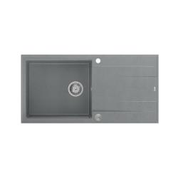 Quadri Luton grey granite Inset Kitchen Sink with draining board reversible 100x50cm with stainless steel plug 1208967323