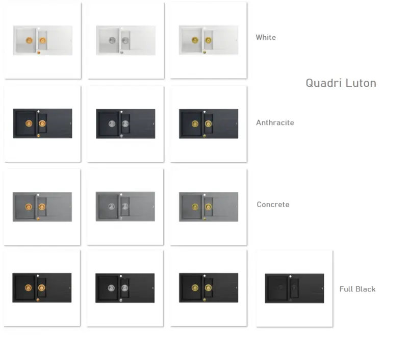 Quadri Luton grey granite Inset Kitchen Sink with draining board reversible 100x50cm with golden plug 1208967325