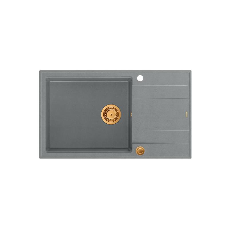 Quadri Luton grey granite large Inset Kitchen Sink with draining board reversible 86x50cm with copper plug 1208967331