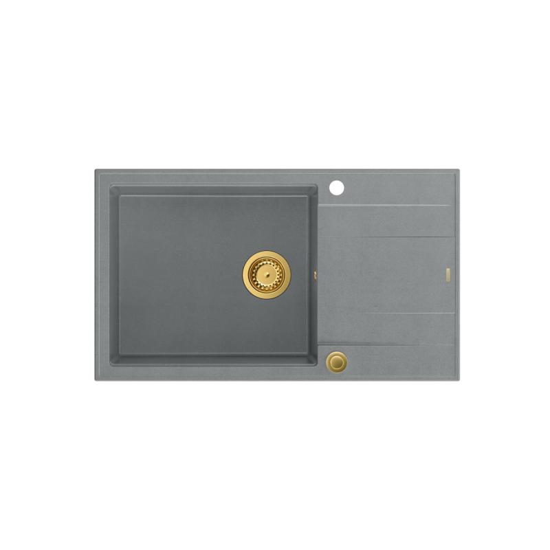Quadri Luton grey granite large Inset Kitchen Sink with draining board reversible 86x50cm with golden plug 1208967332