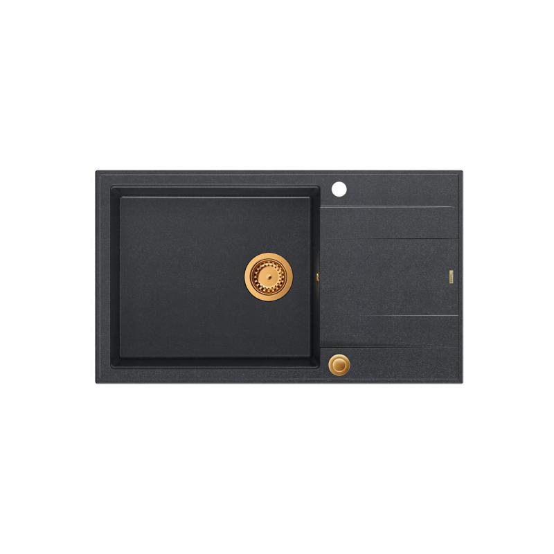 Quadri Luton anthracite granite large Inset Kitchen Sink with draining board reversible 86x50cm with copper plug 1208967335