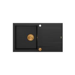 Quadri Luton black granite Inset Kitchen Sink with draining board reversible 86x50cm with copper plug 1208967337