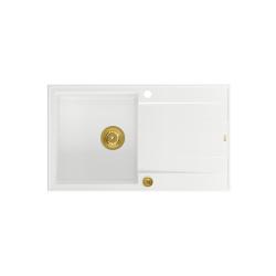 Quadri Luton white granite Inset Kitchen Sink with draining board reversible 86x50cm with golden plug 1208967338