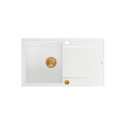 Quadri Luton white granite Inset Kitchen Sink with draining board reversible 86x50cm with copper plug 1208967339