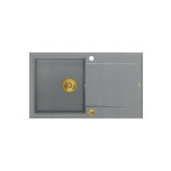 Quadri Luton grey granite Inset Kitchen Sink with draining board reversible 86x50cm with golden plug 1208967341