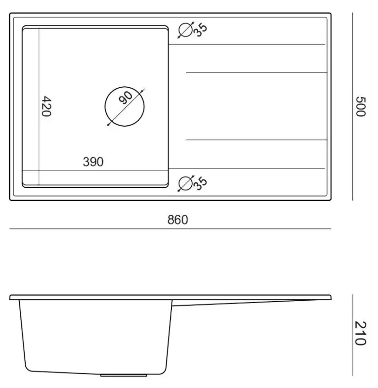Quadri Luton grey granite Inset Kitchen Sink with draining board reversible 86x50cm with golden plug 1208967341