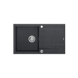 Quadri Luton anthracite granite Inset Kitchen Sink with draining board reversible 86x50cm with stainless steel plug 1208967343
