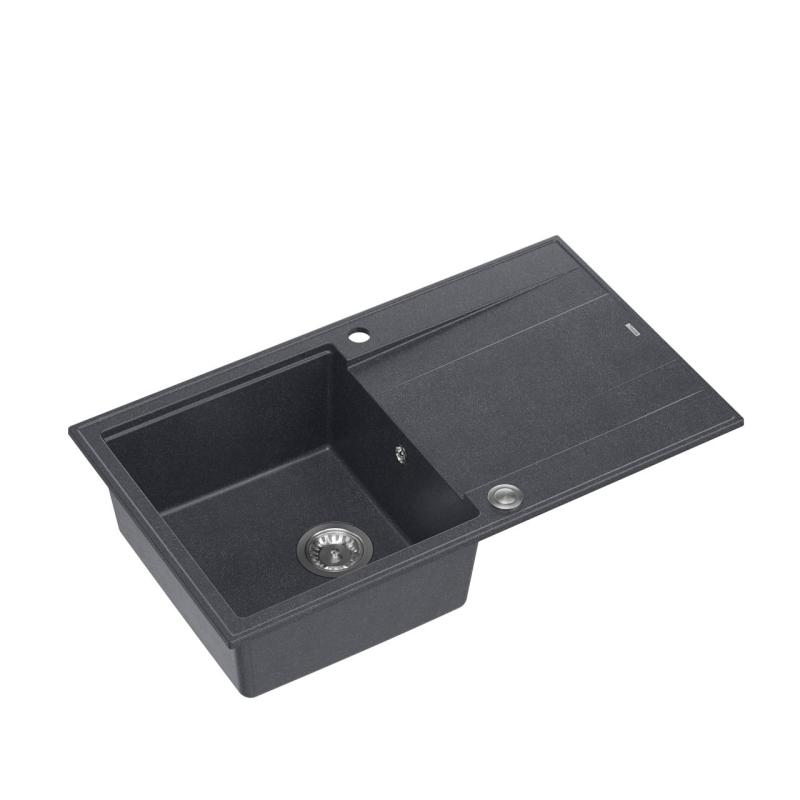 Quadri Luton anthracite granite countertop sink with reversible drainer 86x50cm with stainless steel plug 1208967343