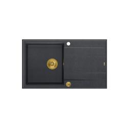 Quadri Luton anthracite granite Inset Kitchen Sink with draining board reversible 86x50cm with golden plug 1208967344