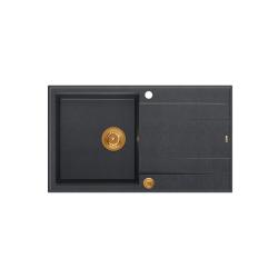 Quadri Luton anthracite granite Inset Kitchen Sink with draining board reversible 86x50cm with copper plug 1208967345